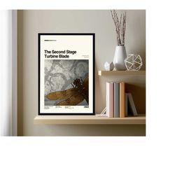 second stage turbine blade poster, movie poster, retro modern art, minimalist art, midcentury art, vintage poster, wall