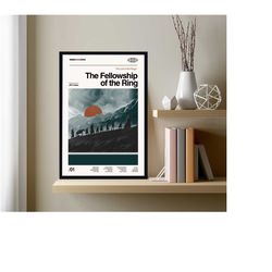 the fellowship of the ring poster, movie poster, retro modern art, minimalist art, midcentury art, vintage poster, wall