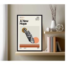 a new hope movie, star wars, movie poster, retro modern art, minimalist art, midcentury art, vintage poster, wall decor
