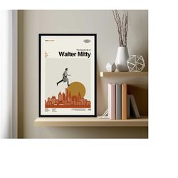 the secret life of walter mitty, ben stiller, retro movie print, modern vintage, movie poster, minimal movie art, custom