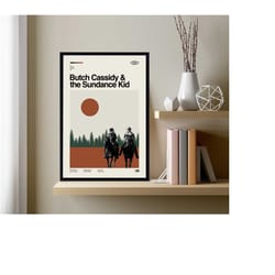 butch cassidy and the sundance kid movie, retro movie print, modern vintage, movie poster, minimal movie art, custom pos