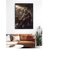 thor at the barbershop wall art print, thor poster, gift for barber, barbershop art poster, thor wall decor