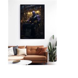 thanos at the barbershop wall art print, thanos poster, gift for barber, barbershop art poster, barbershop wall decor