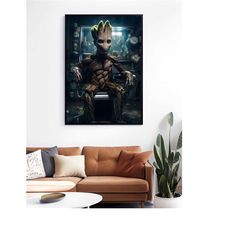 groot at the barbershop wall art print, groot poster, gift for barber, barbershop art poster, barbershop decor