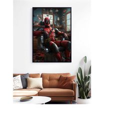 deadpool at the barbershop, barbershop wall art print, gift for barber, barbershop art poster, barbershop decor