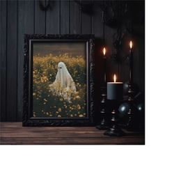 ghost middle of the flower garden, ghost horror art print, dark academia poster, horror wall prints, ghost wall decor