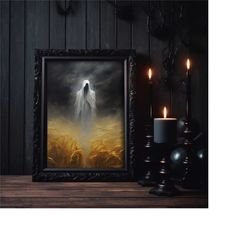ghost middle of the field, gothic ghost art print, dark academia poster, horror wall prints, ghost wall art