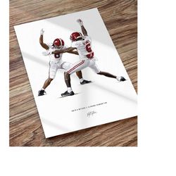 devonta smith john metchie art illustrated poster print, devonta smith touchdown celebration