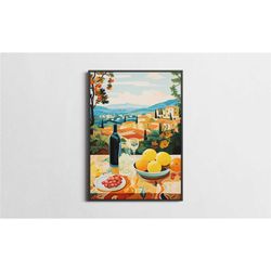 italy wine poster, mid century cottagecore decor wall