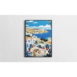 greece artwork print, travel poster, coastal print for