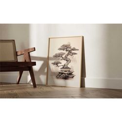 bonsai tree poster wall decor, japanese art, botanical