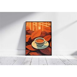 autumn floral coffee print, coffee poster, coffee lover
