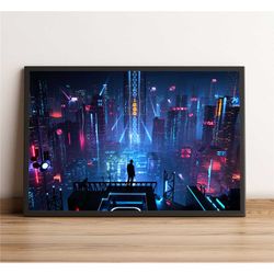 cyberpunk city poster, cyberpunk 2077 wall art, rpg
