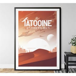 star wars, tatooine travel poster, minimalist print, wall