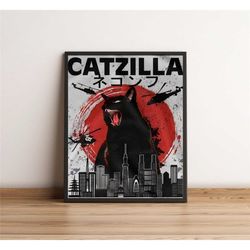 catzilla poster, movie film vintage poster, funny cat