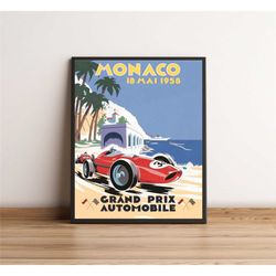 1958 monaco gp poster, race sports fan gift,