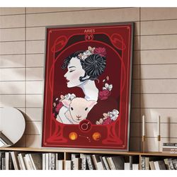 aries zodiac sign art nouveau style poster |