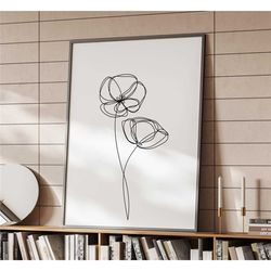 minimalist poppy flower line art poster | home