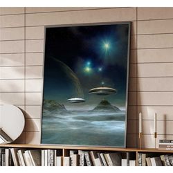 alien planet & spaceships wall poster | home