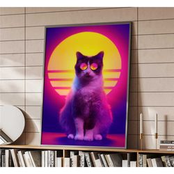 retro synthwave cat poster | home decor |