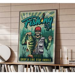vintage fisherman illustration poster | home decor |