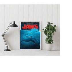 jaws poster - jaws - steven spielberg - minimalist movie poster - vintage retro art print - custom poster - wall art pri