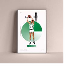 larry bird poster, boston celtics art print minimalist basketball wall decor for home living kids game room gym bar man