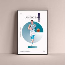 lamelo ball poster, charlotte hornets art print minimalist basketball wall decor for home living kids game room gym bar