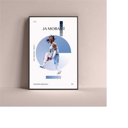 ja morant poster, memphis grizzlies art print minimalist basketball wall decor for home living kids game room gym bar ma
