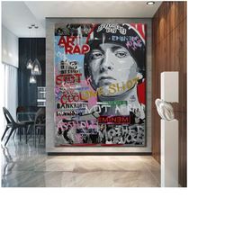eminem graffiti canvas print - eminem wall art - rapper graffiti canvas art - eminem home decor - eminem graffiti wall a