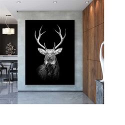 deer canvas print - black and white deer wall art - animal wall decor - deer canvas art - wild wnimal canvas home decor
