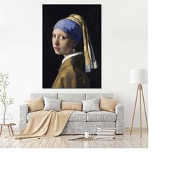 girl with a pearl earring canvas print - girl with a pearl earring living room wall art - oil painting vintage print - j