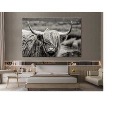 scottish highland cattle canvas print - scottish highland cattle art print - scottish highland cattle animal wall art