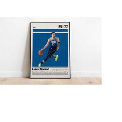 luka doncic poster digital download | printable wall art for basketball fans | mid century modern decor for bedroom & of
