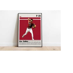 digital poster of zac gallen poster for sports fan wall art for baseball fans modern sports decor for bedroom & office d