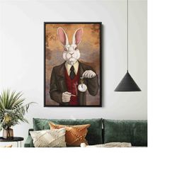 mr. rabbit art print, alice in wonderland, white rabbit print, kids room animal art, cartoon rabbit, animal print, bunny