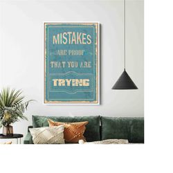 mistakes are proof that you are trying wall art, motivational canvas, workout canvas, hard work wall art, gym wall decor