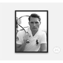 black & white preppy tennis poster digital print,