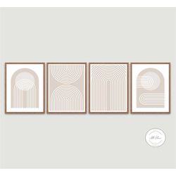 boho poster set of 4 digital prints, cream