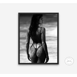 black and white bikini model poster printable, marco