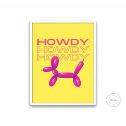 howdi preppy balloon dog poster instant download, preppy