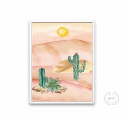 watercolor desert digital print, cactus wall art, landscape