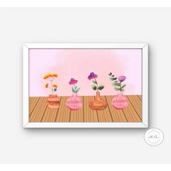 flower vases poster digital download, colorful flower vase,
