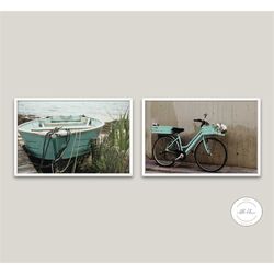 coastal turquoise boat and bike 2 piece wall