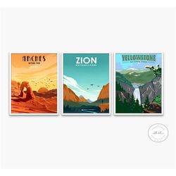 set of 3 vintage national park posters digital,