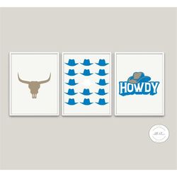 cowboy howdy poster instant download, blue western poster,