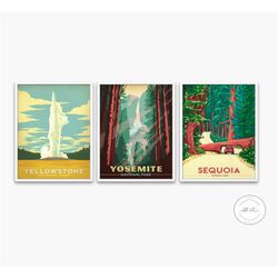set of 3 national park posters digital prints,
