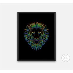 neon lion poster instant download, lion head image,