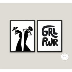 set of 2 fashion photography girl power black