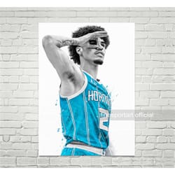 lamelo ball charlotte poster, canvas, basketball print, sports